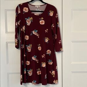 Nine Britton Burgundy Floral Long Sleeve Dress